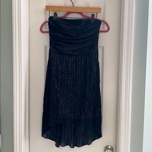 Short black sheer sequin strapless dress